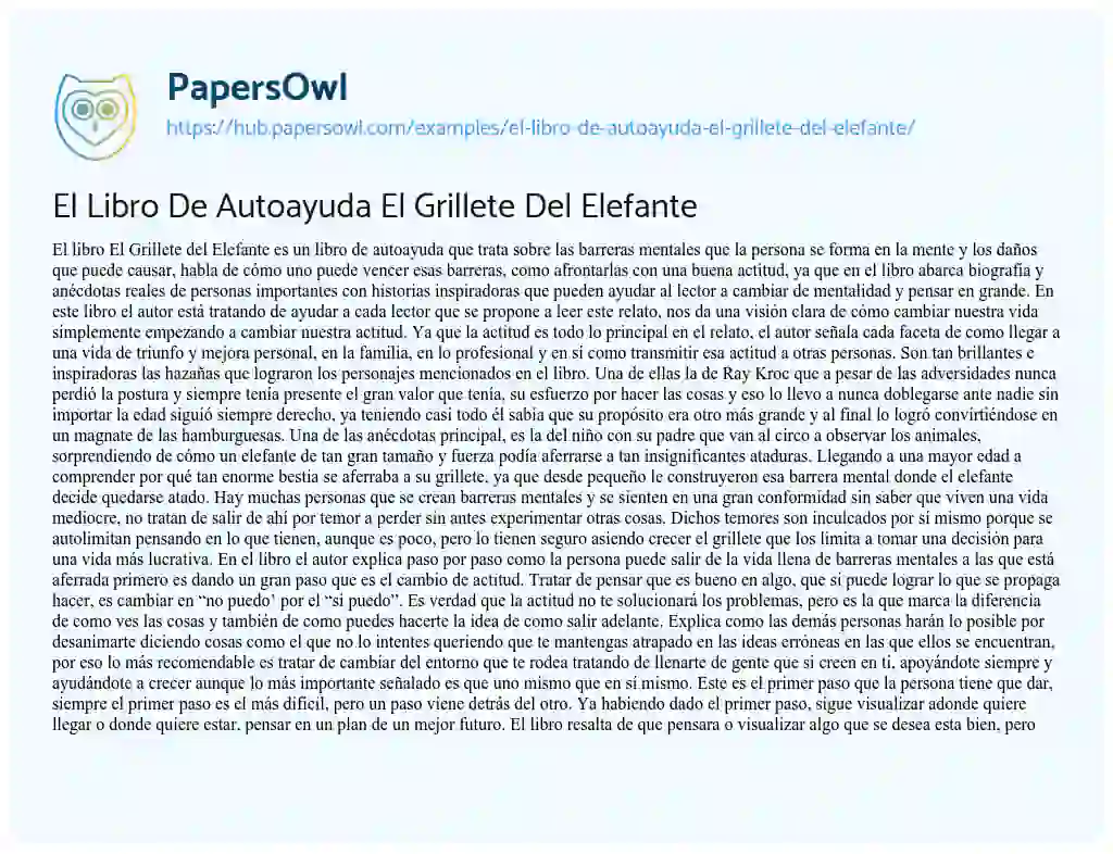 Essay on El Libro De Autoayuda El Grillete Del Elefante