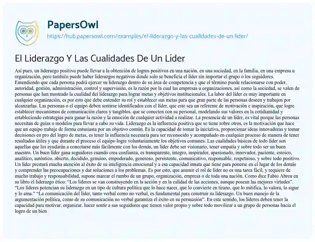 Essay on El Liderazgo Y Las Cualidades De Un Líder