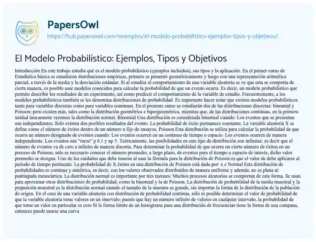 Essay on El Modelo Probabilístico: Ejemplos, Tipos y Objetivos