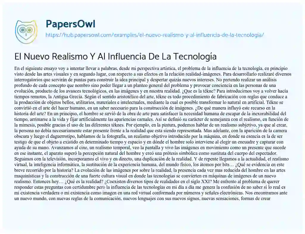 Essay on El Nuevo Realismo Y Al Influencia De La Tecnología