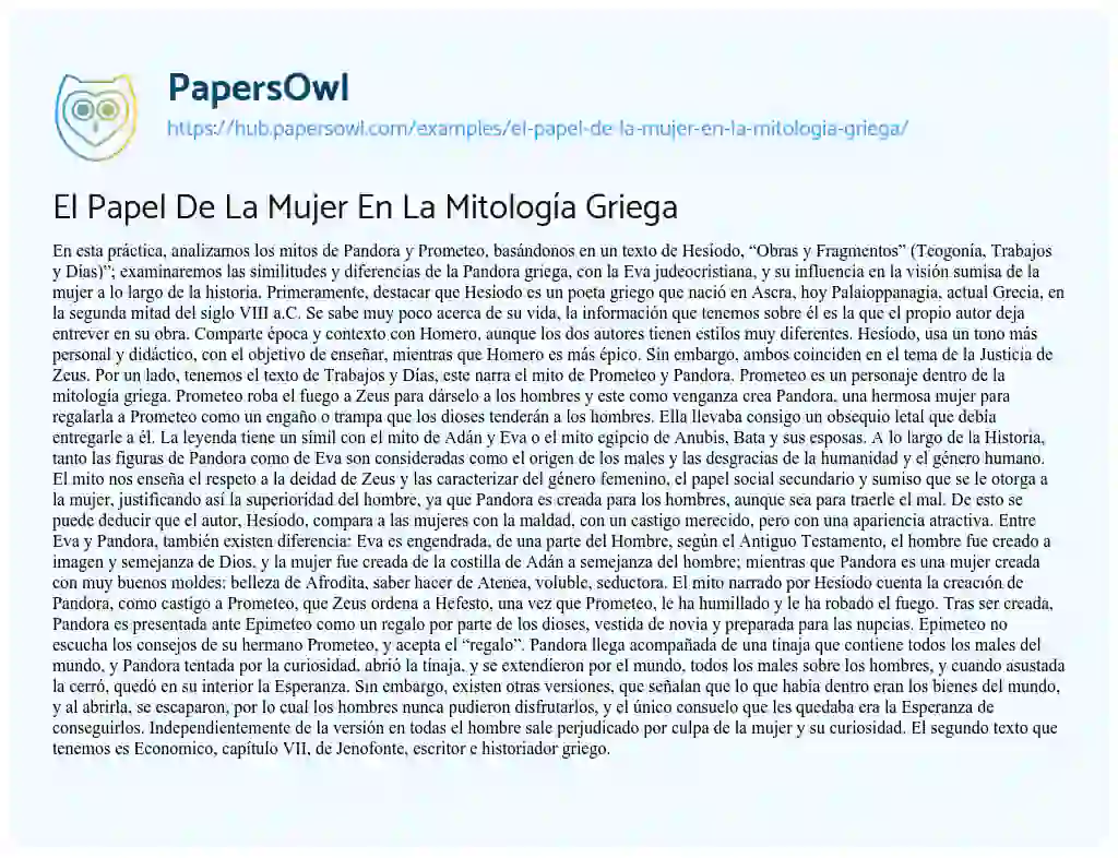 Essay on El Papel De La Mujer En La Mitología Griega