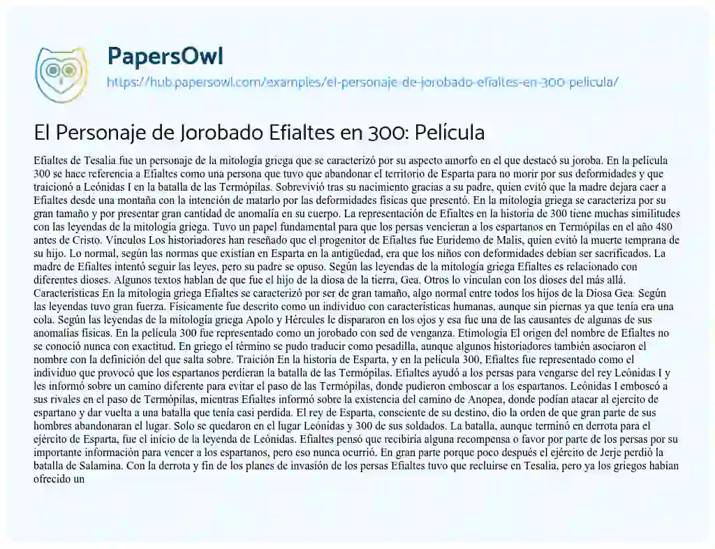 Essay on El Personaje de Jorobado Efialtes en 300: Película