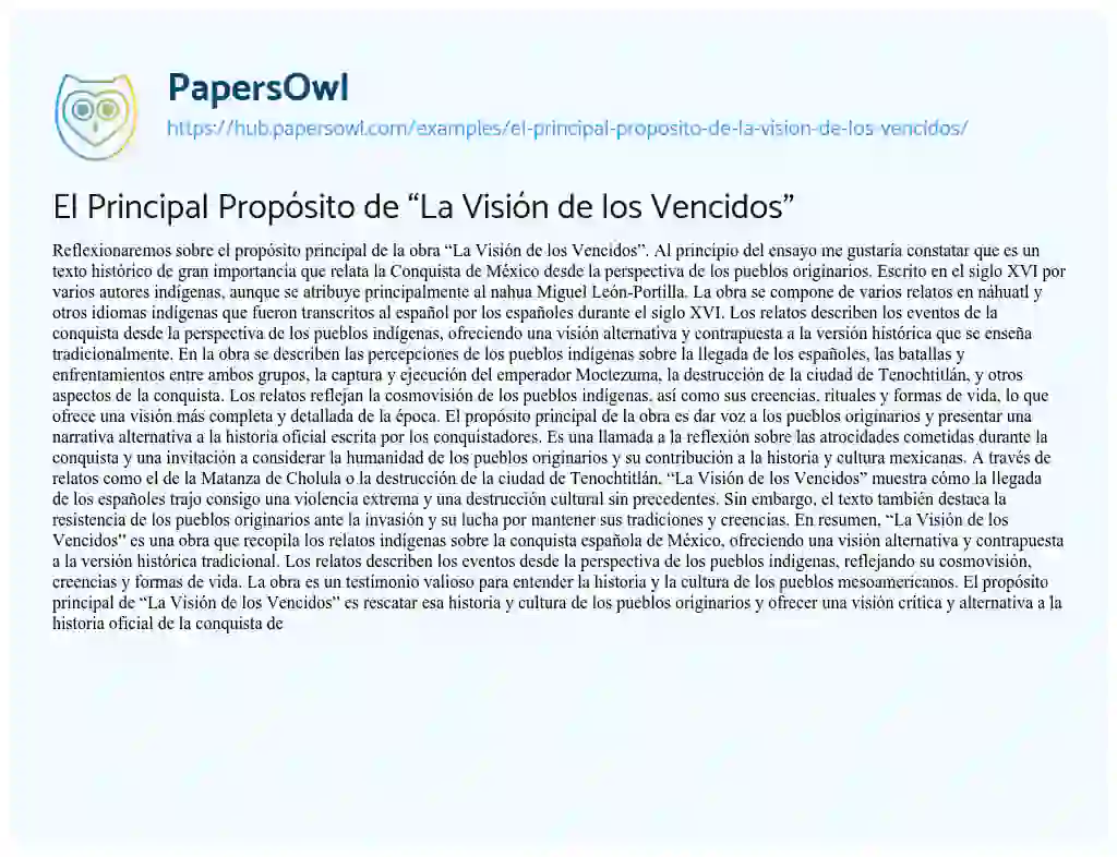 Essay on El Principal Propósito de “La Visión de los Vencidos”