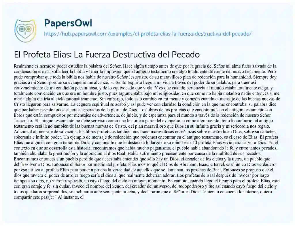 Essay on El Profeta Elías: La Fuerza Destructiva del Pecado
