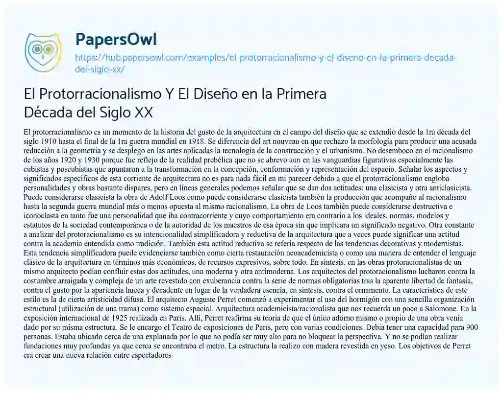 Essay on El Protorracionalismo Y El Diseño en la Primera Década del Siglo XX