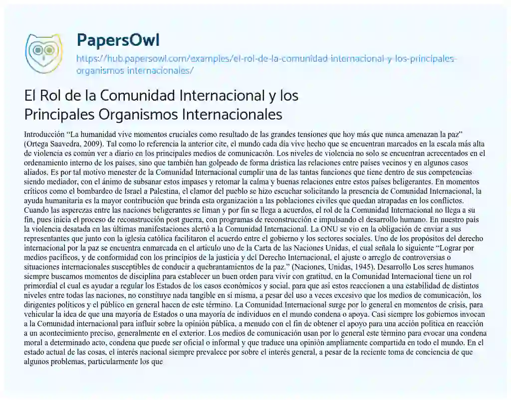 Essay on El Rol de la Comunidad Internacional y los Principales Organismos Internacionales