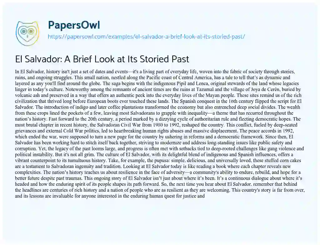 Essay on El Salvador: A Brief Look at Its Storied Past