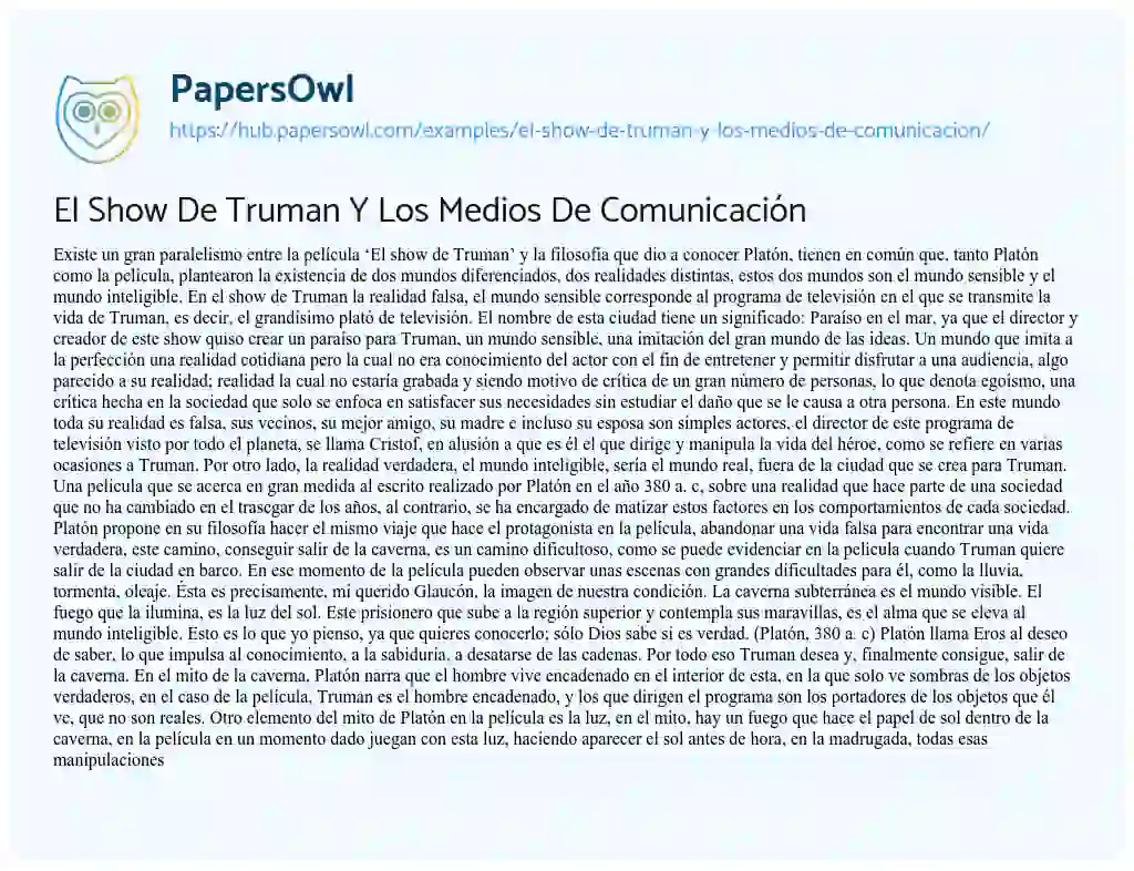 Essay on El Show De Truman Y Los Medios De Comunicación