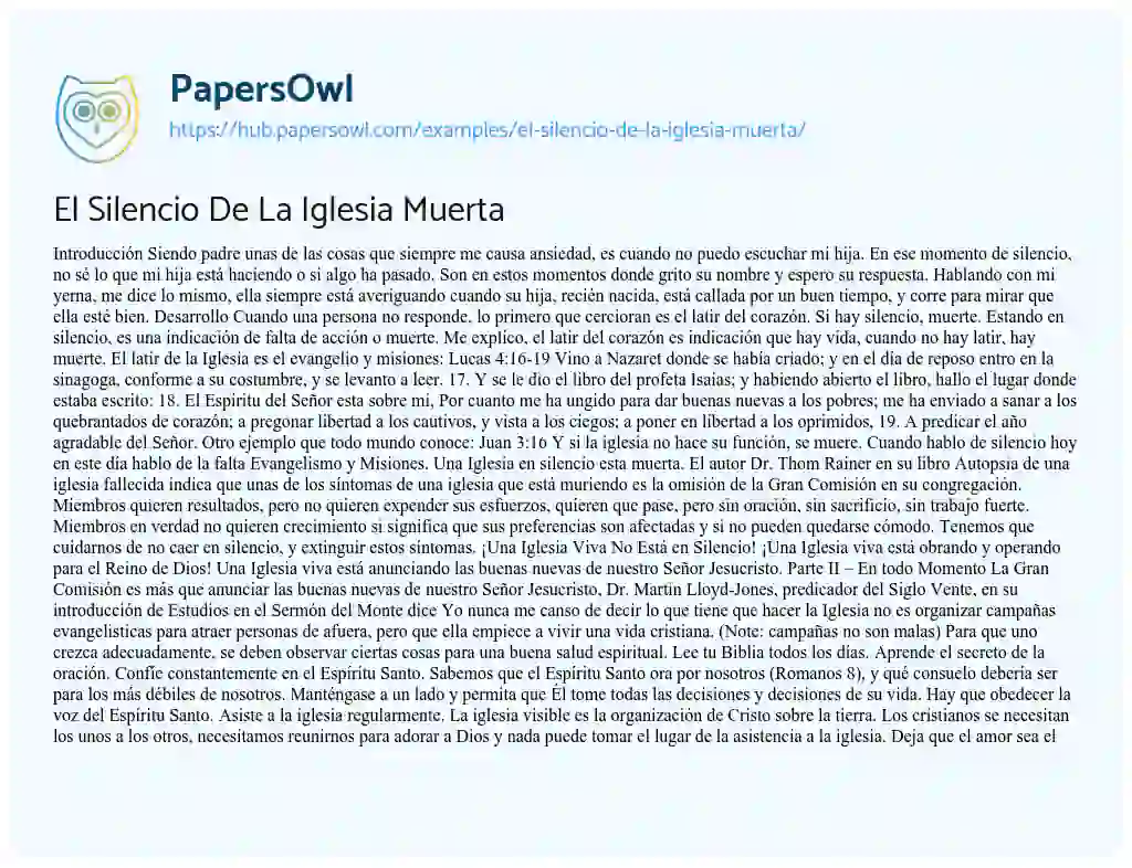 Essay on El Silencio De La Iglesia Muerta
