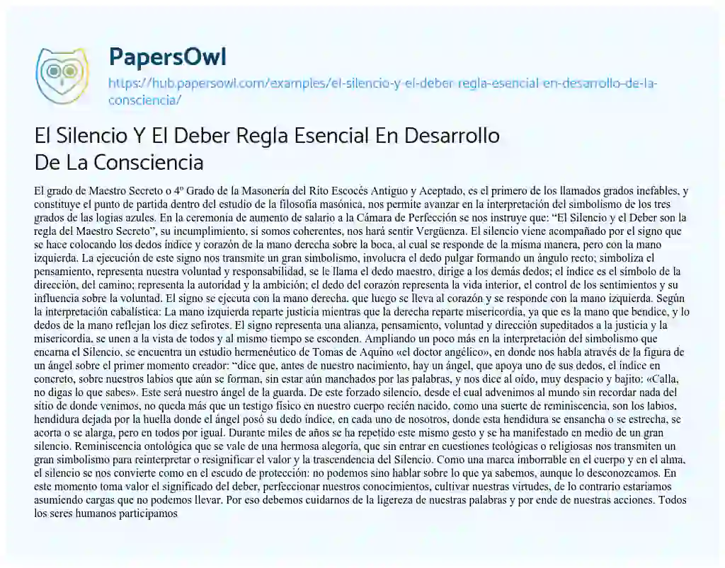 Essay on El Silencio Y El Deber Regla Esencial En Desarrollo De La Consciencia