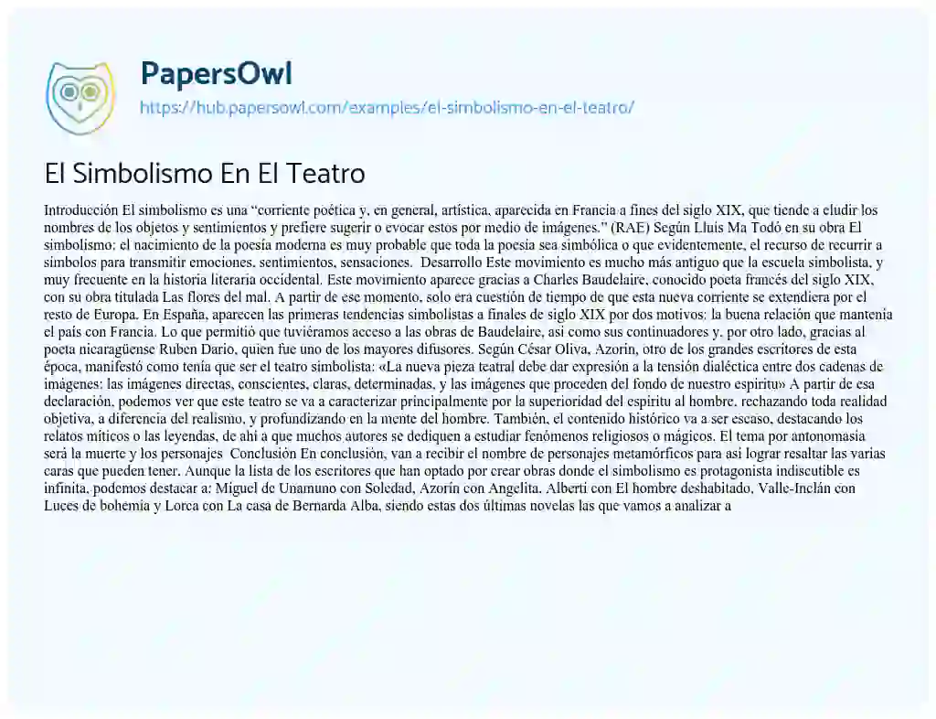 Essay on El Simbolismo En El Teatro