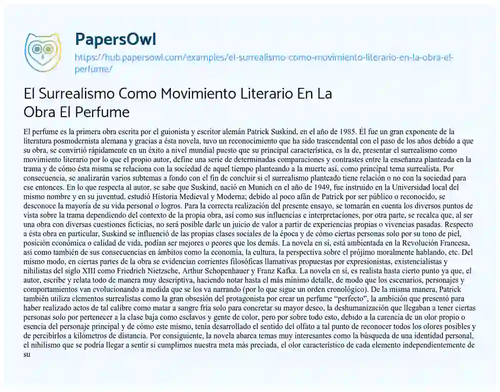 Essay on El Surrealismo Como Movimiento Literario En La Obra El Perfume