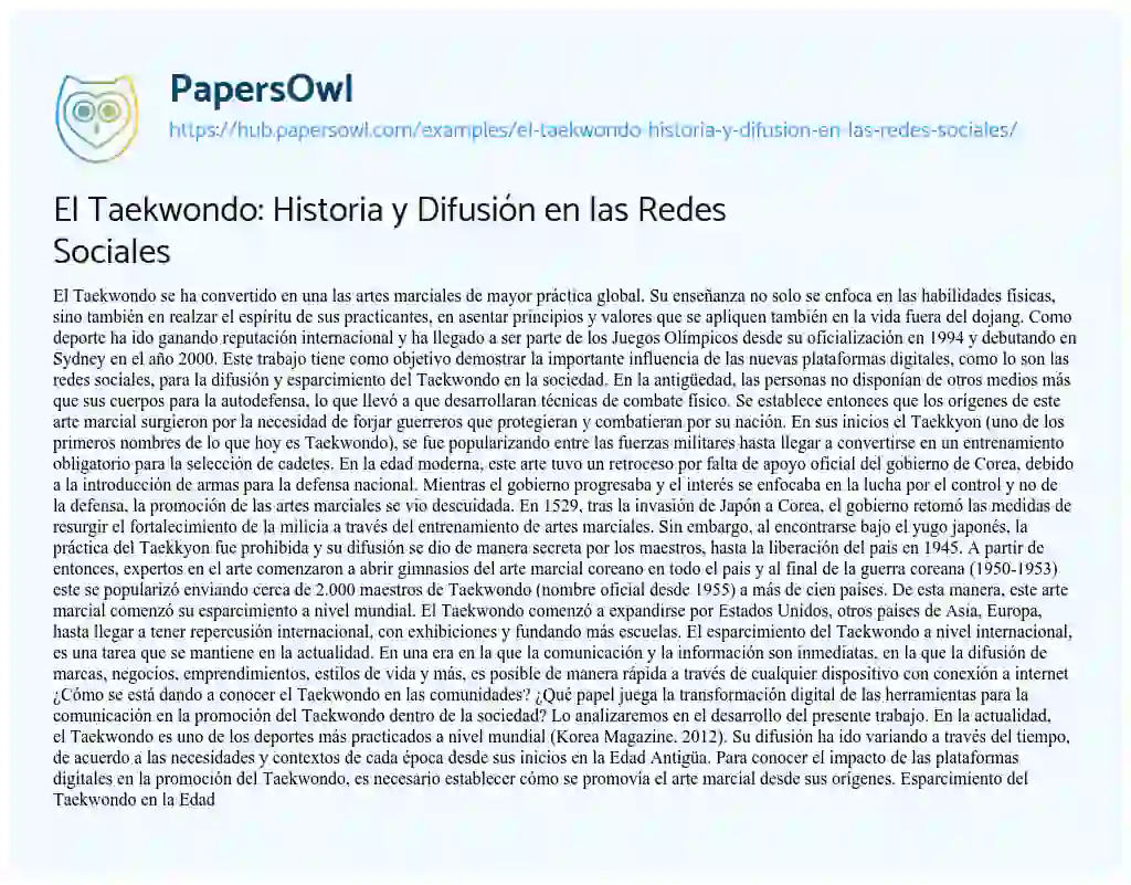 Essay on El Taekwondo: Historia y Difusión en las Redes Sociales