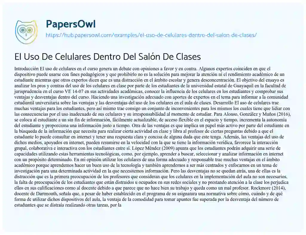 Essay on El Uso De Celulares Dentro Del Salón De Clases