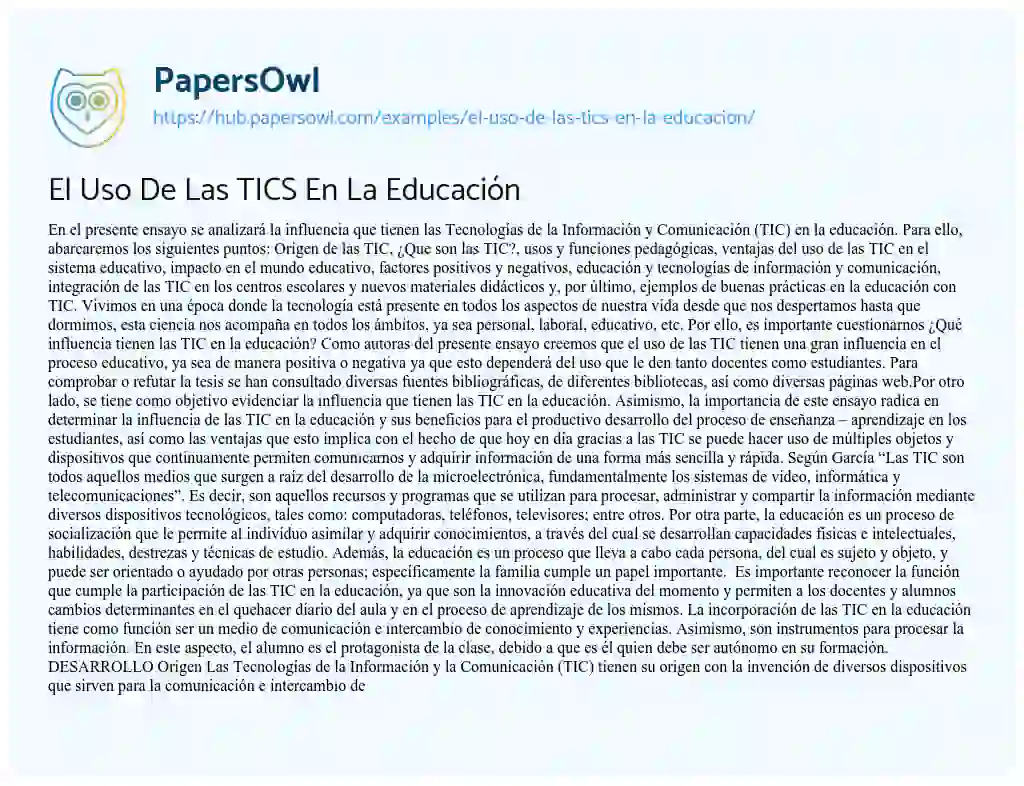 Essay on El Uso De Las TICS En La Educación