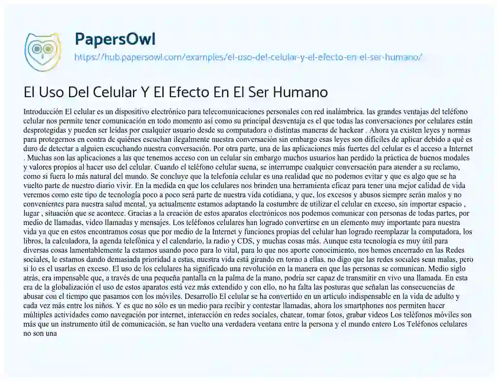 Essay on El Uso Del Celular Y El Efecto En El Ser Humano