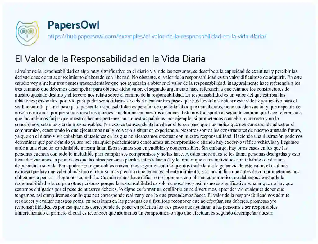 Essay on El Valor de la Responsabilidad en la Vida Diaria