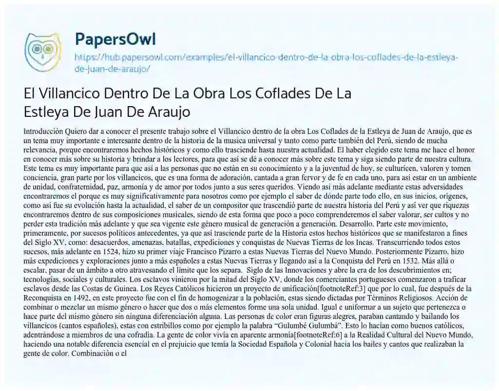 Essay on El Villancico Dentro De La Obra Los Coflades De La Estleya De Juan De Araujo