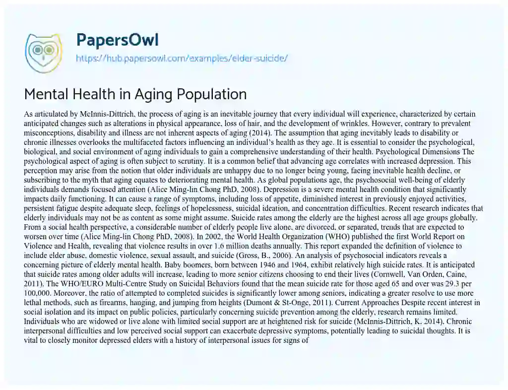 Essay on Mental Health in Aging Population