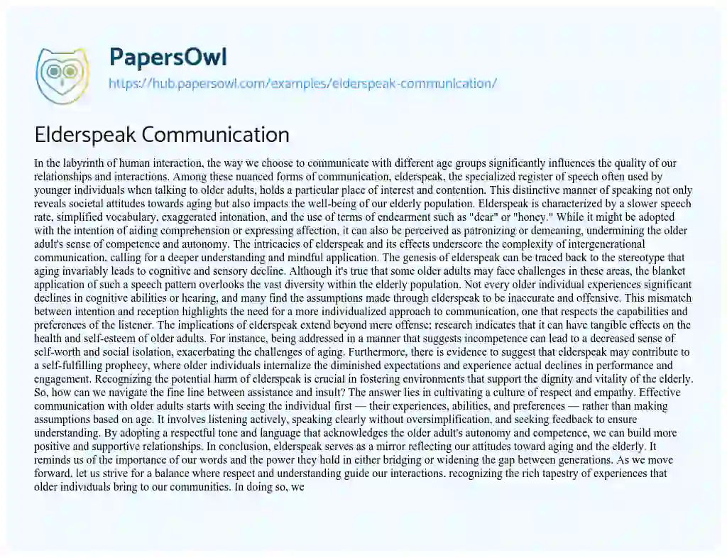 Essay on Elderspeak Communication