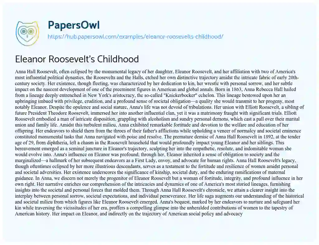 Essay on Eleanor Roosevelt’s Childhood