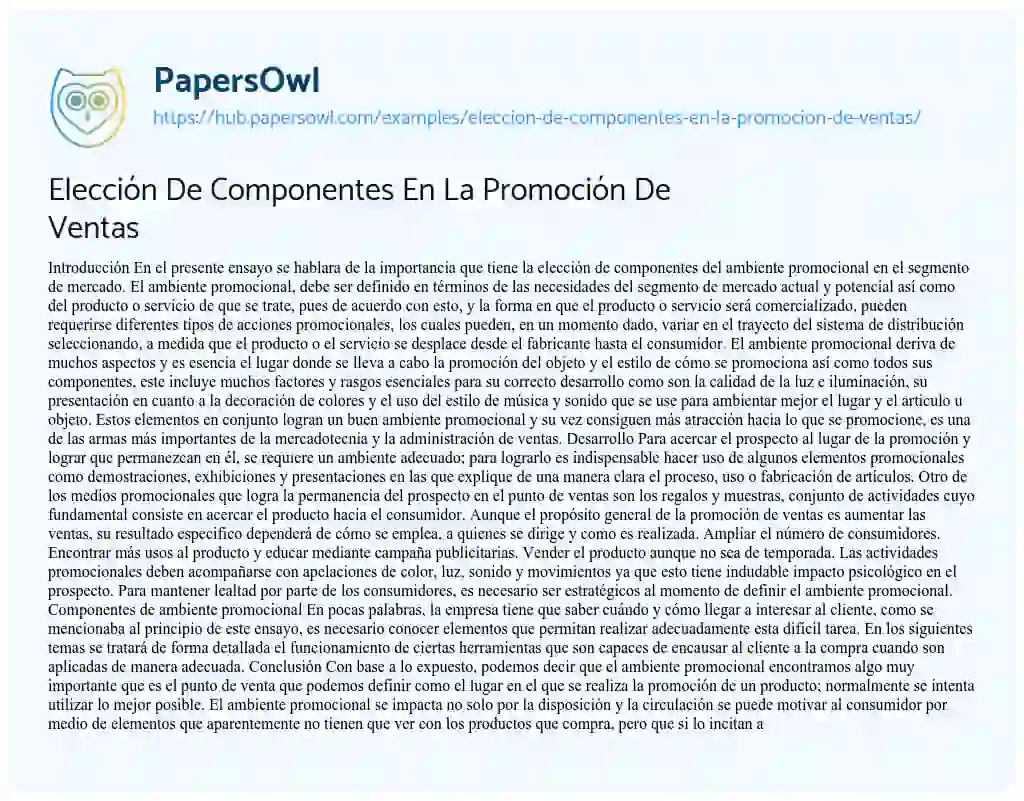 Essay on Elección De Componentes En La Promoción De Ventas