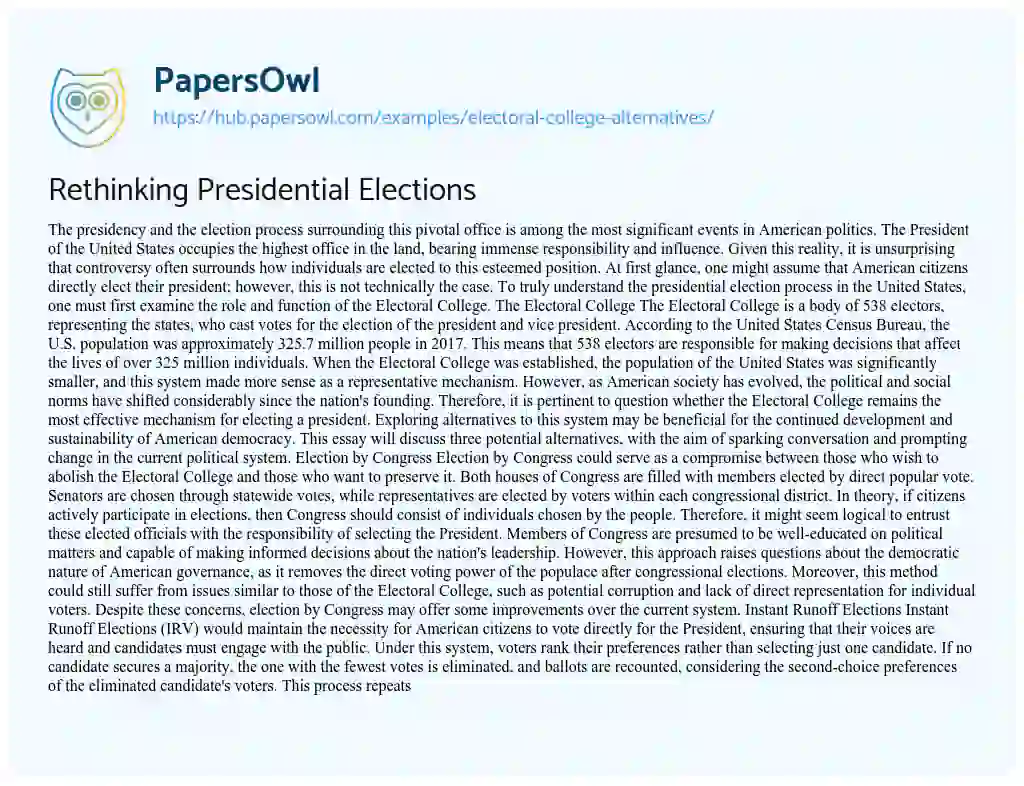 Essay on Rethinking Presidential Elections