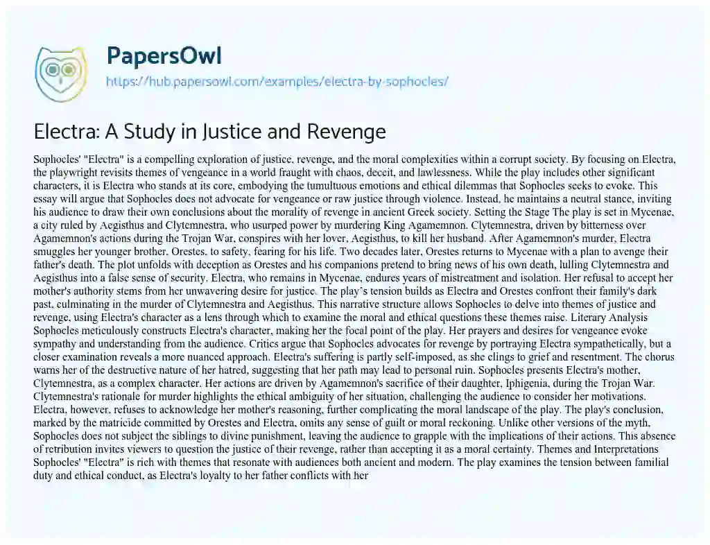 Essay on Electra: A Study in Justice and Revenge