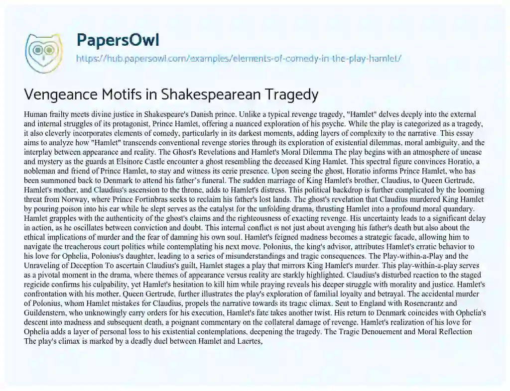 Essay on Vengeance Motifs in Shakespearean Tragedy