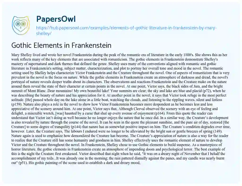 Essay on Gothic Elements in Frankenstein