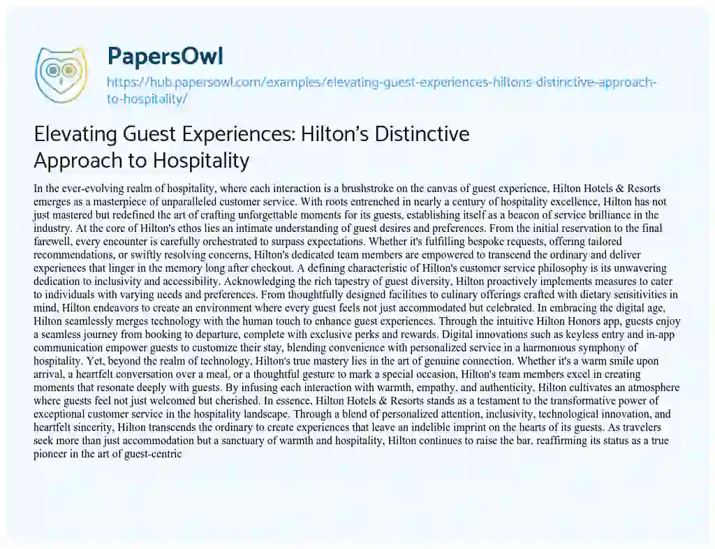 Essay on Elevating Guest Experiences: Hilton’s Distinctive Approach to Hospitality