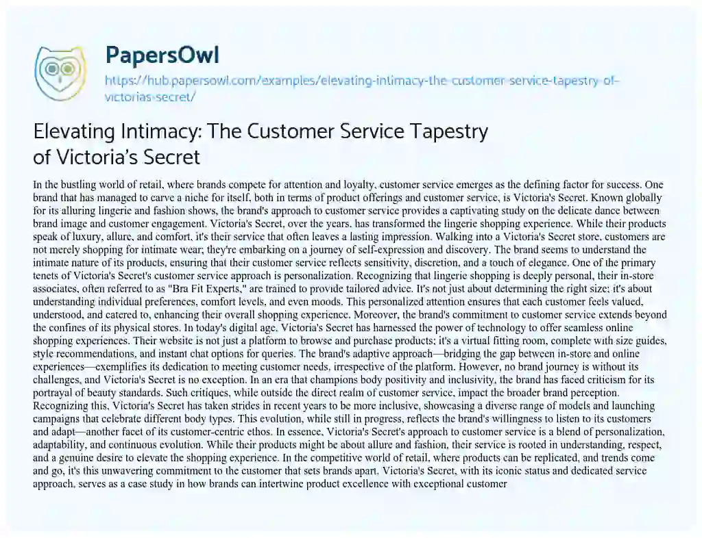 Essay on Elevating Intimacy: The Customer Service Tapestry of Victoria’s Secret