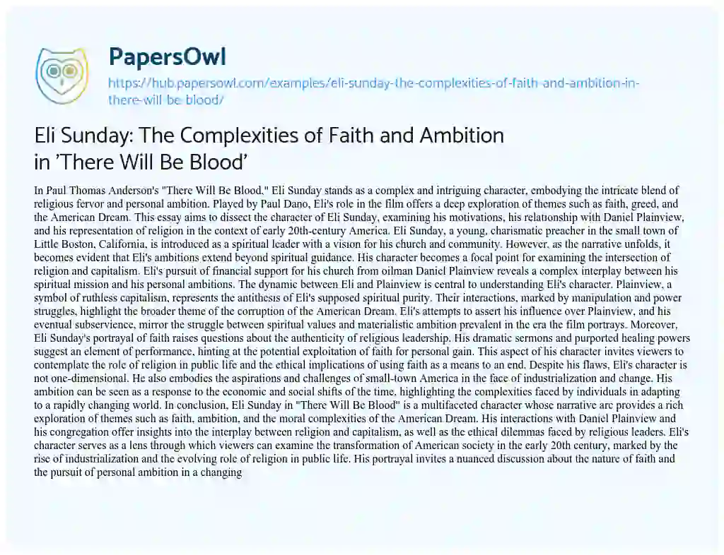 Essay on Eli Sunday: The Complexities of Faith and Ambition in ‘There Will Be Blood’
