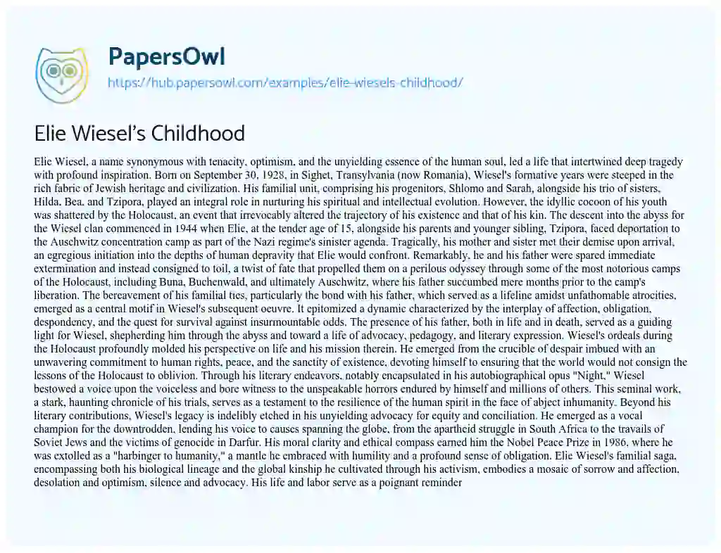 Essay on Elie Wiesel’s Childhood