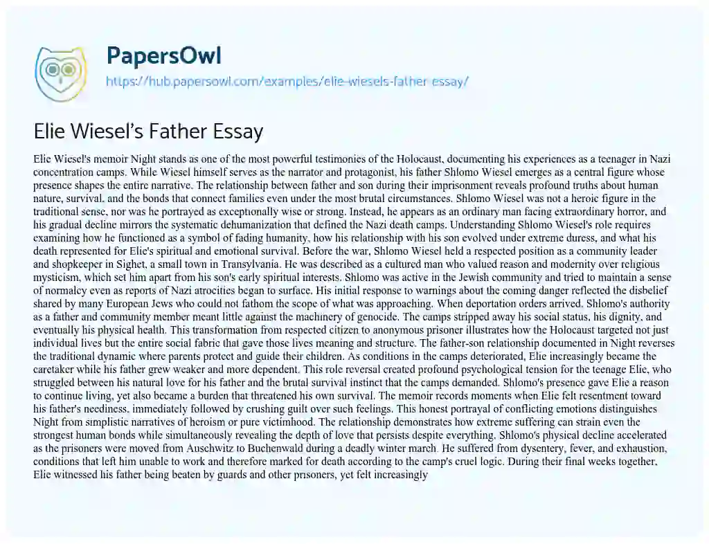 Essay on Elie Wiesel’s Father Essay