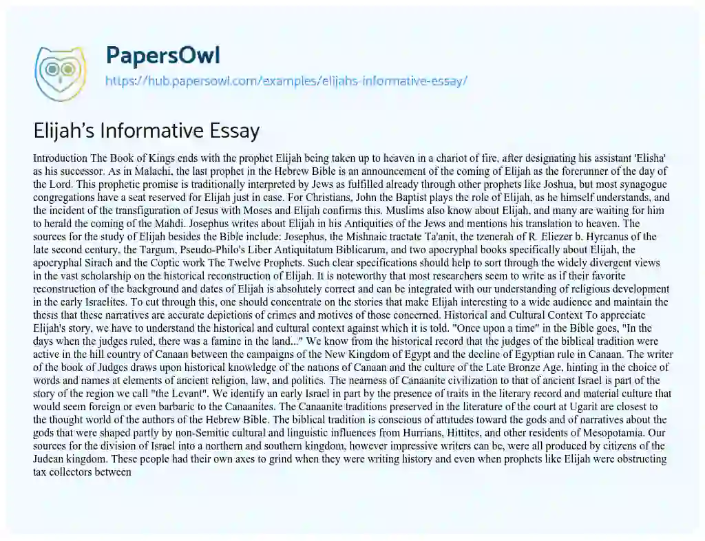 Essay on Elijah’s Informative Essay