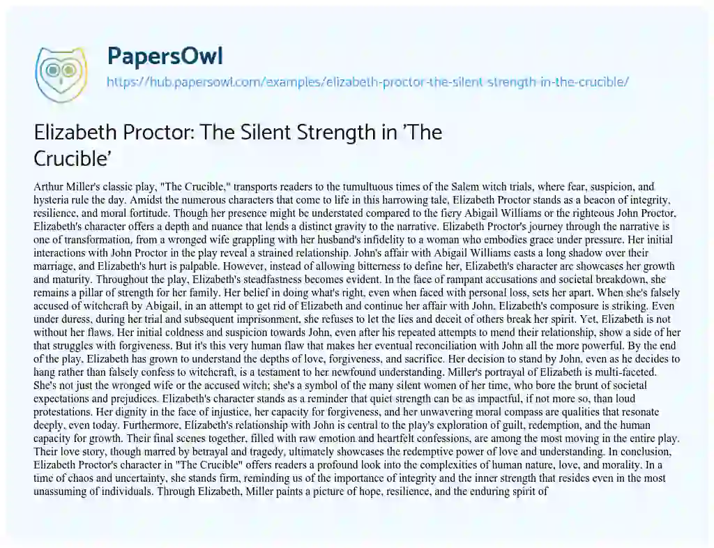 Essay on Elizabeth Proctor: The Silent Strength in ‘The Crucible’