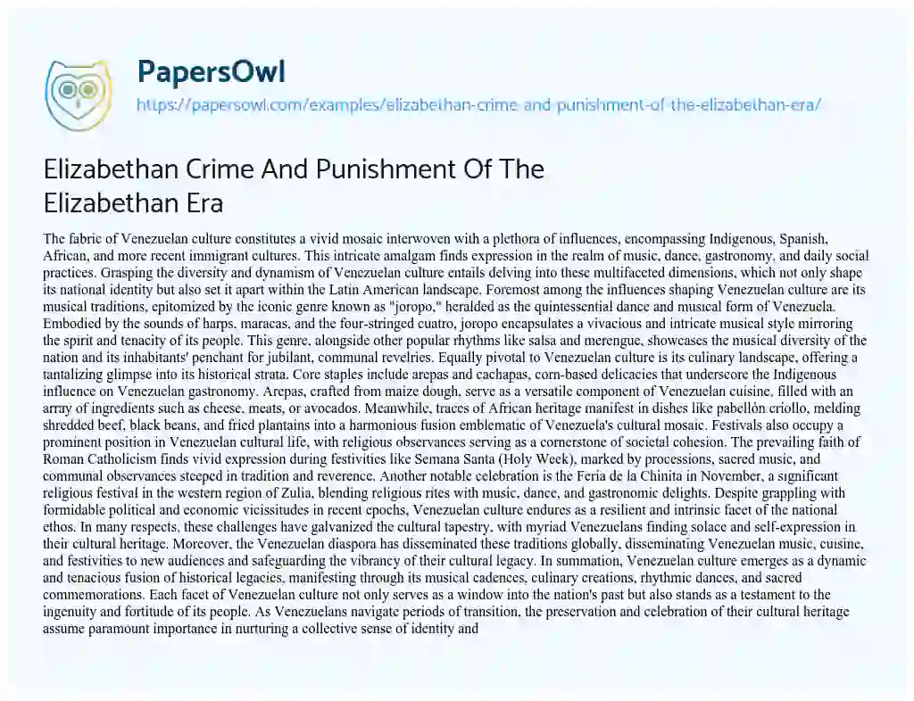 Essay on Elizabethan Crime And Punishment Of The Elizabethan Era