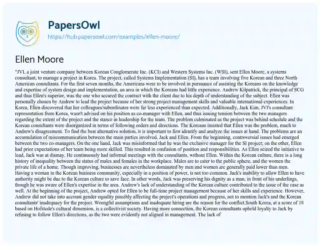 Essay on Ellen Moore
