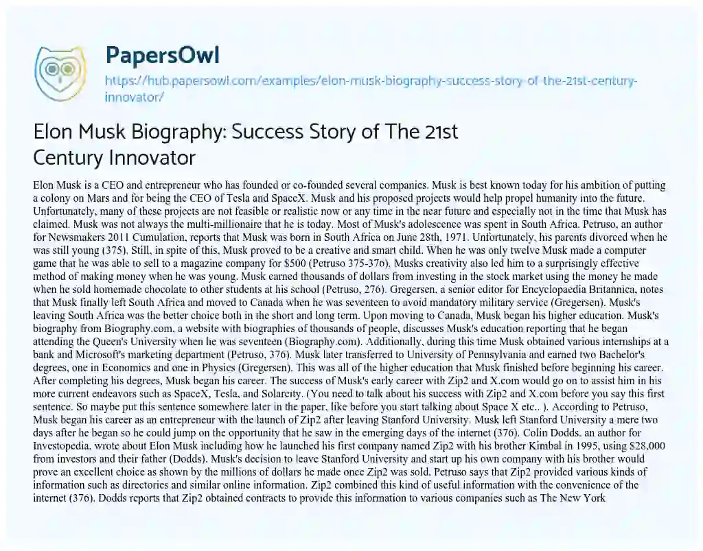 Essay on Elon Musk Biography: Success Story of The 21st Century Innovator
