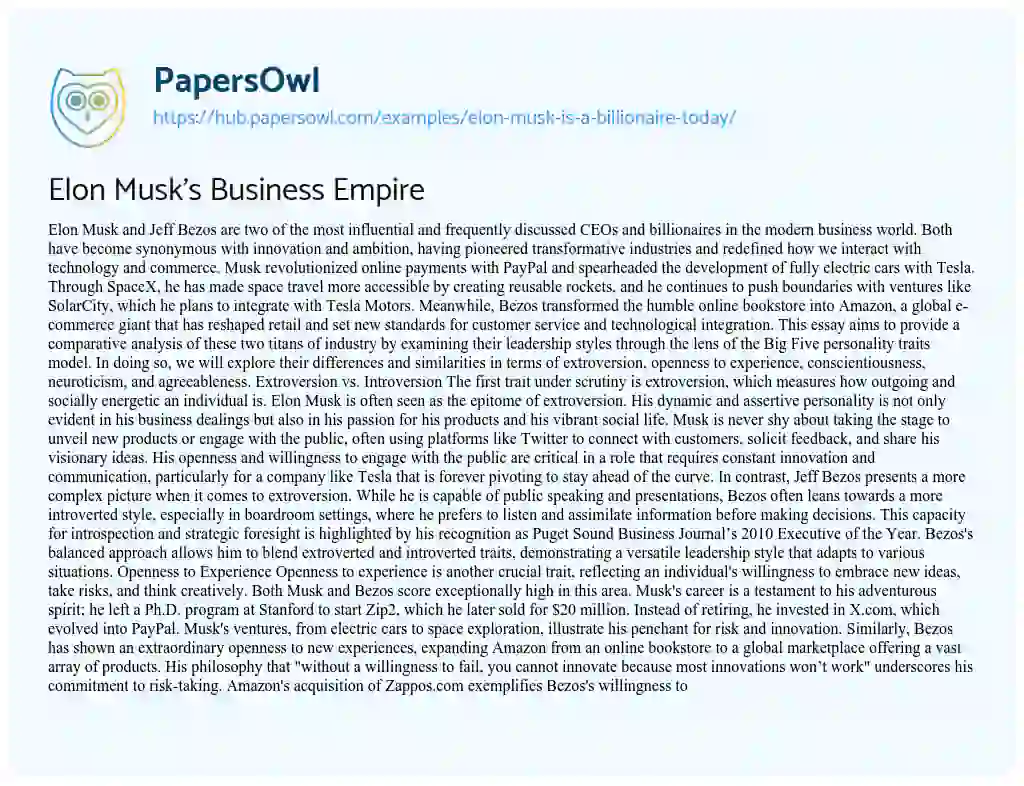 Essay on Elon Musk’s Business Empire