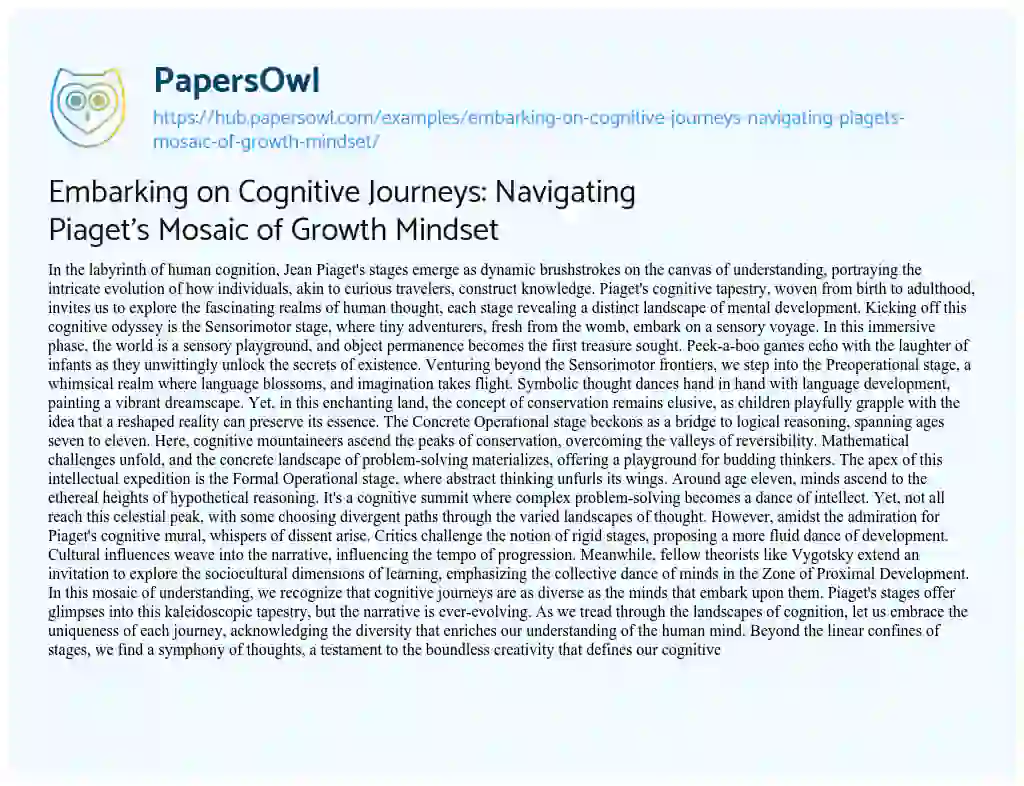 Essay on Embarking on Cognitive Journeys: Navigating Piaget’s Mosaic of Growth Mindset