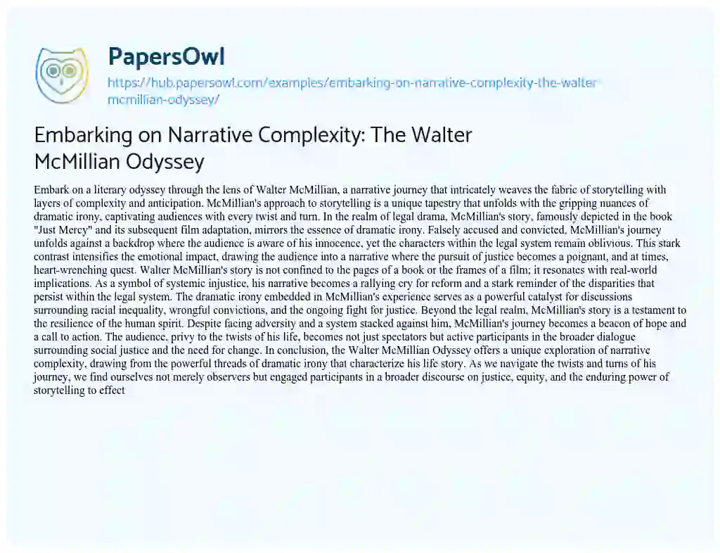 Essay on Embarking on Narrative Complexity: The Walter McMillian Odyssey