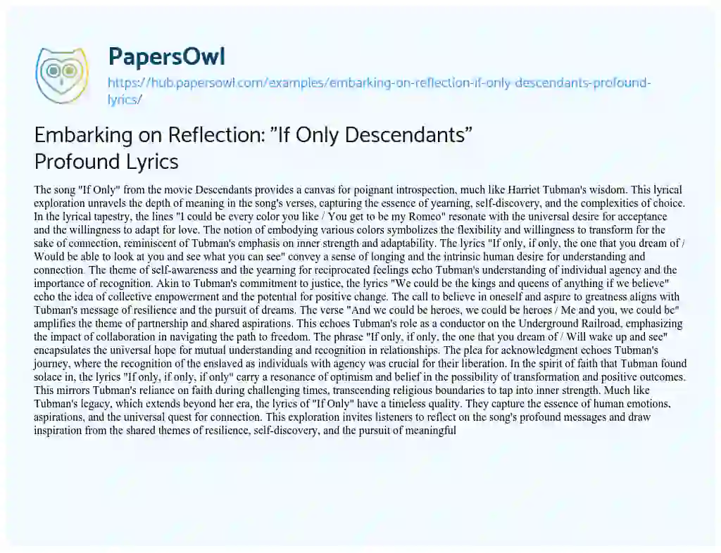 Essay on Embarking on Reflection: “If Only Descendants” Profound Lyrics