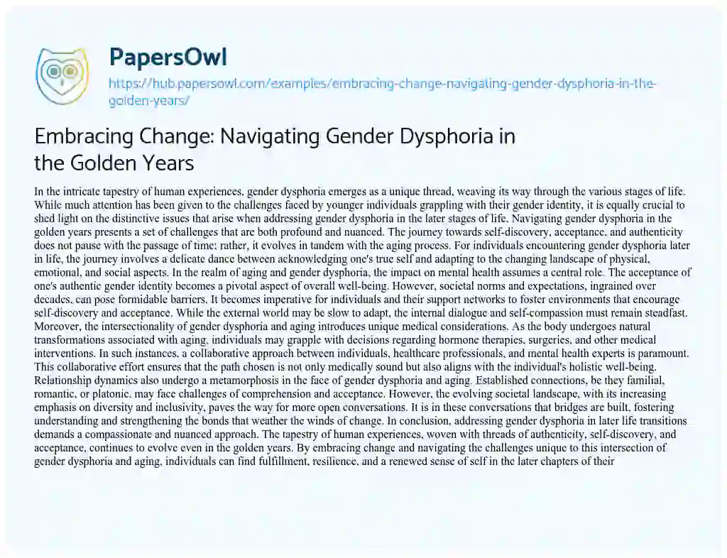 Essay on Embracing Change: Navigating Gender Dysphoria in the Golden Years