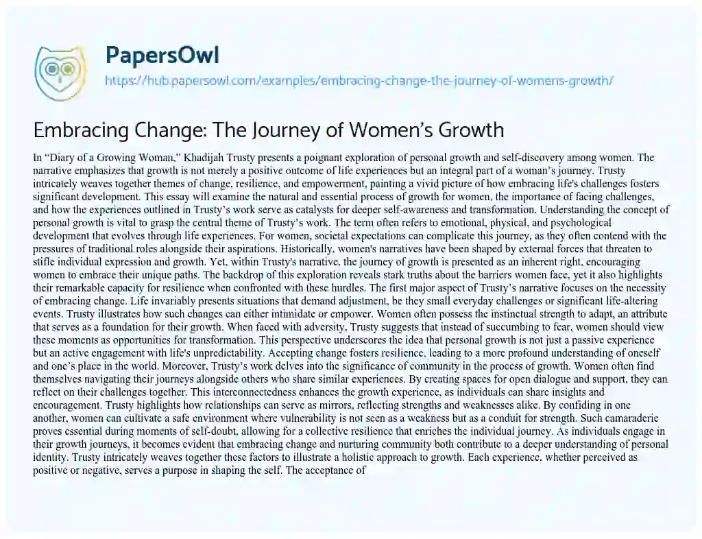 Essay on Embracing Change: The Journey of Women’s Growth