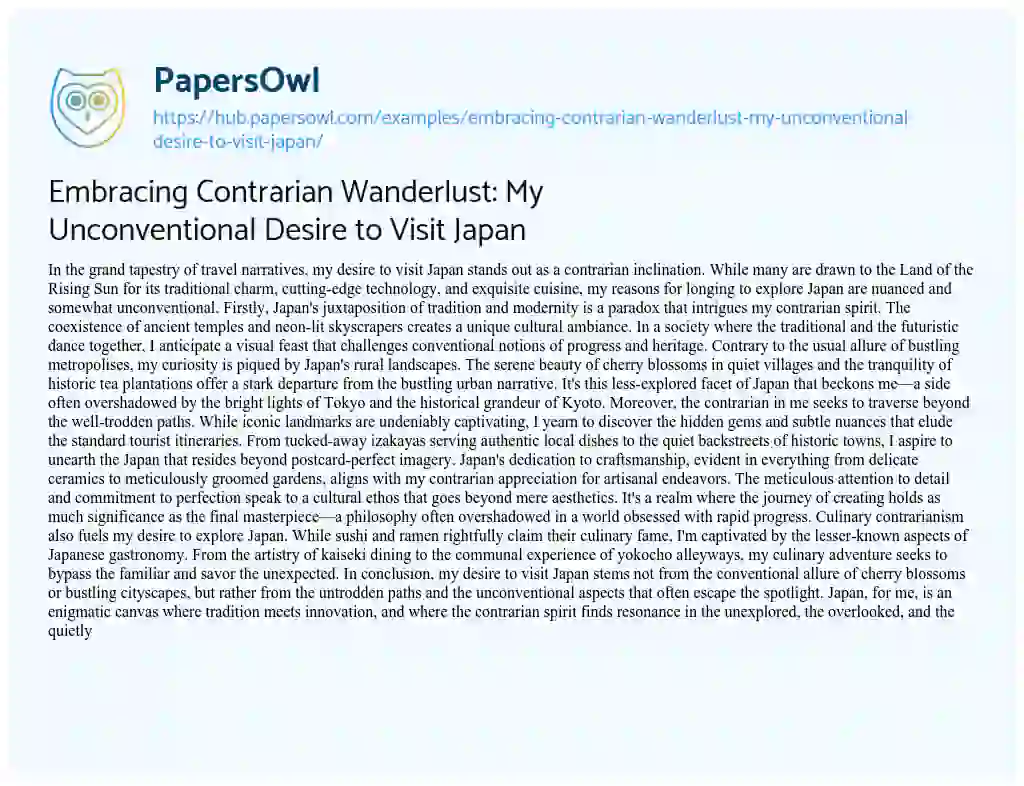 Essay on Embracing Contrarian Wanderlust: My Unconventional Desire to Visit Japan
