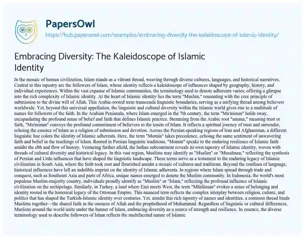 Essay on Embracing Diversity: The Kaleidoscope of Islamic Identity