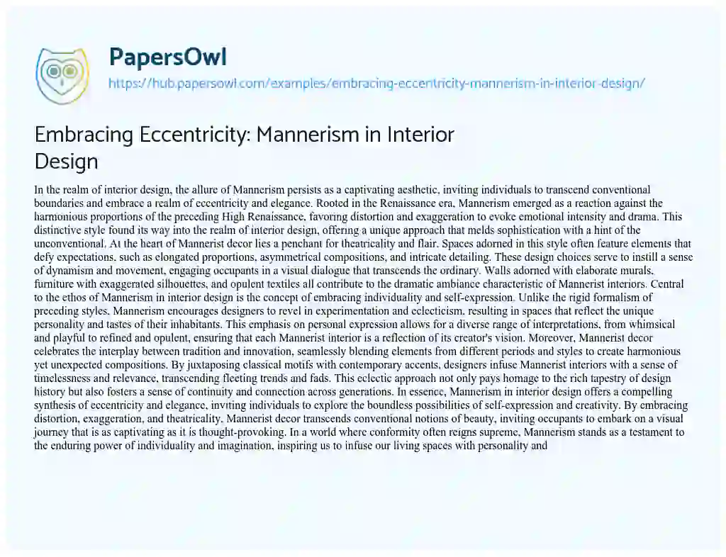 Essay on Embracing Eccentricity: Mannerism in Interior Design