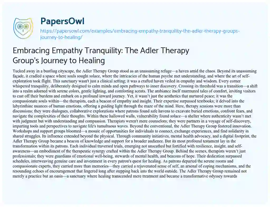 Essay on Embracing Empathy Tranquility: The Adler Therapy Group’s Journey to Healing